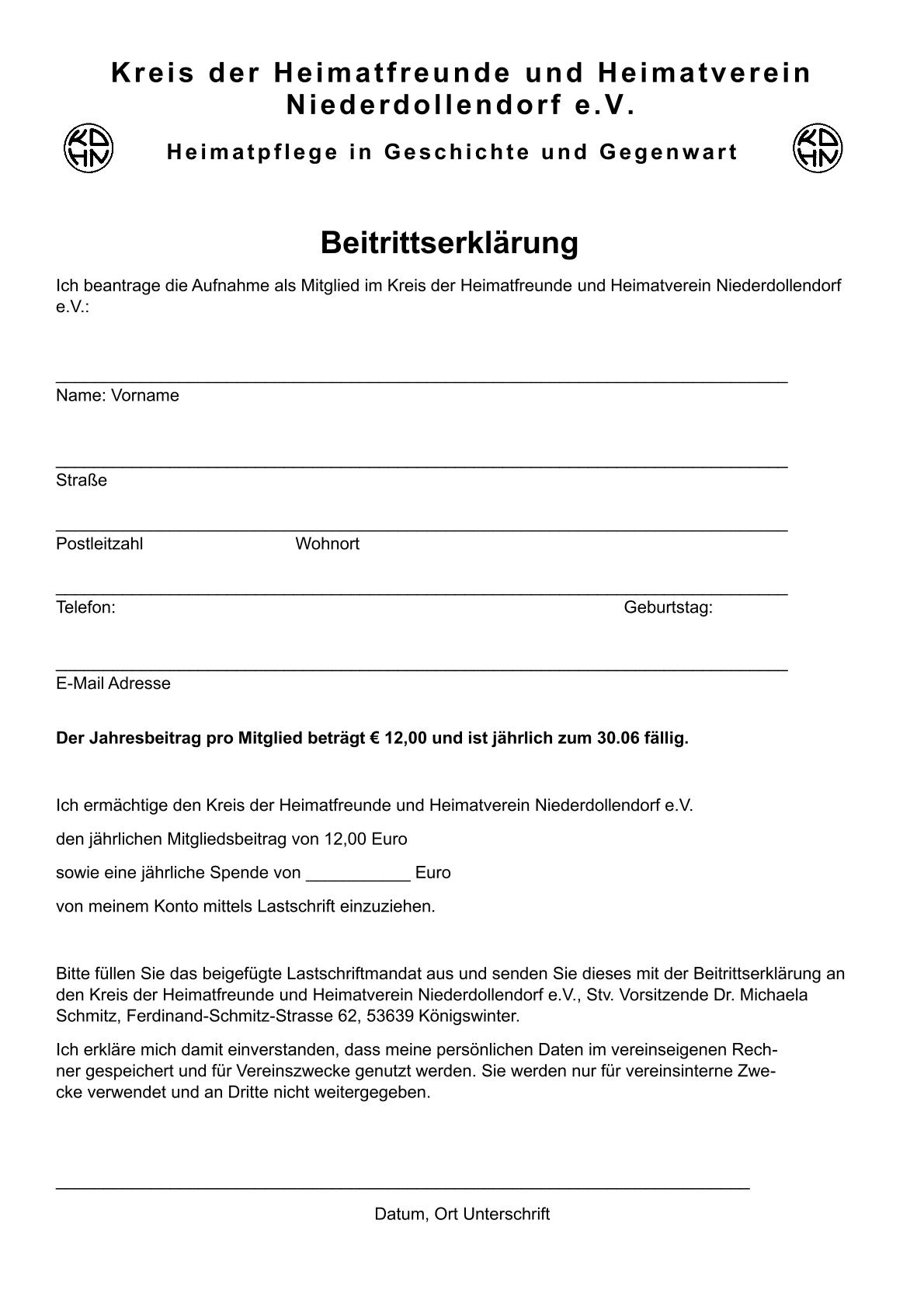 KdHN Beitrittserklärung